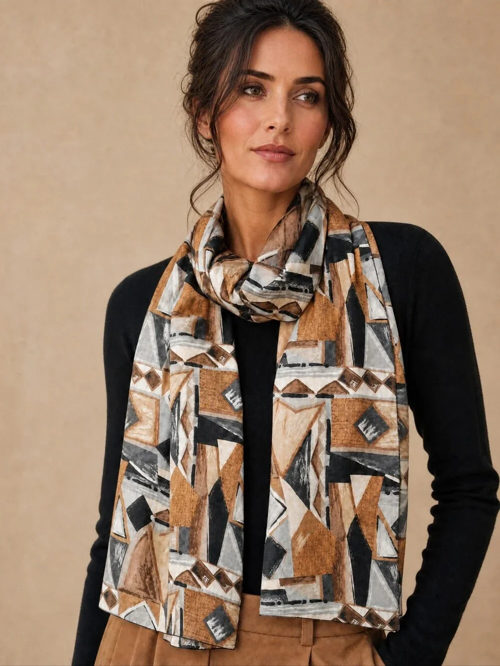 Vintage Abstract Geometric Print Sheer Scarf